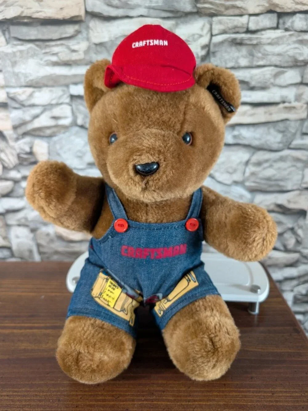 Vintage Sears Craftsman Tools Teddy Bear Plush Denim Overalls Red Hat 11
